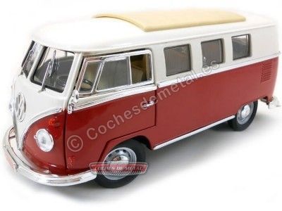 Cochesdemetal.es 1962 Volkswagen Microbus Combi Type 2 T1 Granate-Blanco 1:18 Lucky Diecast 92328