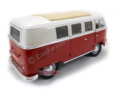 Cochesdemetal.es 1962 Volkswagen Microbus Combi Type 2 T1 Granate-Blanco 1:18 Lucky Diecast 92328 2