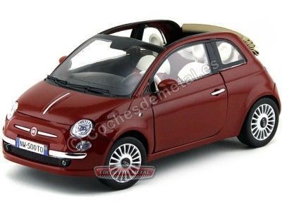 Cochesdemetal.es 2007 Fiat Nouva 500 Cabrio Granate 1:18 Motor Max 79164