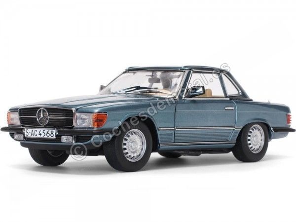 Cochesdemetal.es 1977 Mercedes-Benz 350 SL W107 Hard Top Coupé Blue Grel 1:18 Sun Star 4666