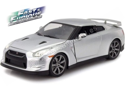 Cochesdemetal.es 2009 Nissan GT-R R35 "Fast & Furious" Silver 1:24 Jada Toys 97212