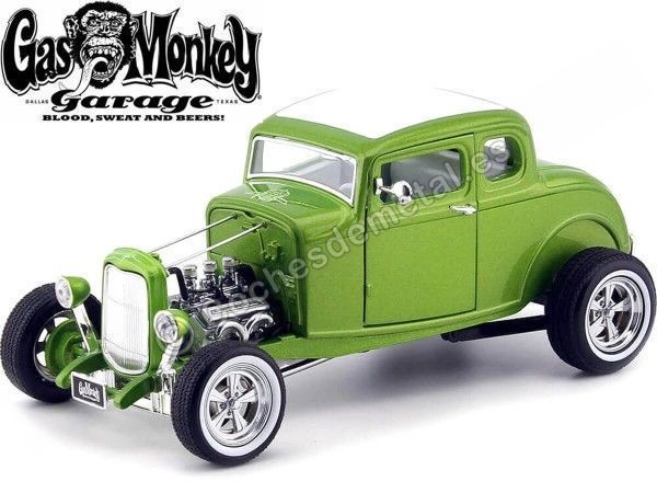 Cochesdemetal.es 1932 Ford Hot Rod Custom "Gas Monkey Garage" Metallic Green 1:18 Greenlight 12974