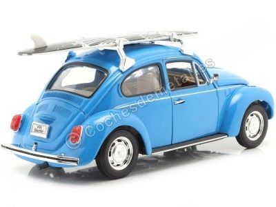 1959 Volkswagen VW Kafer Con Tabla de Surf Azul 1:24 Welly 22436 Cochesdemetal.es 2