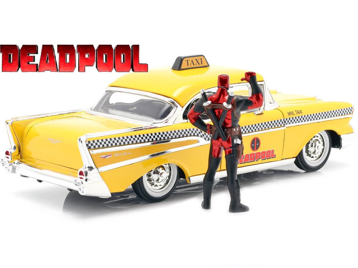 1957 Chevrolet Bel Air TAXI + Figura de Deadpool 1:24 Jada Toys 30290
