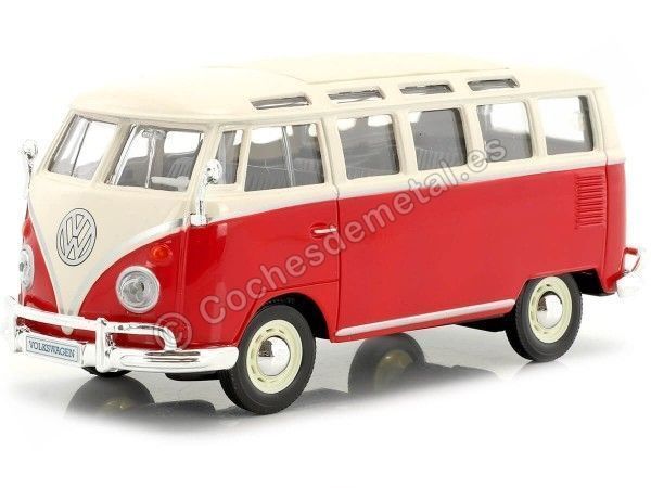 Carsdemetal.es 1961 Volkswagen T1 Samba Bus Red/Creme 1:25 Maisto 31956