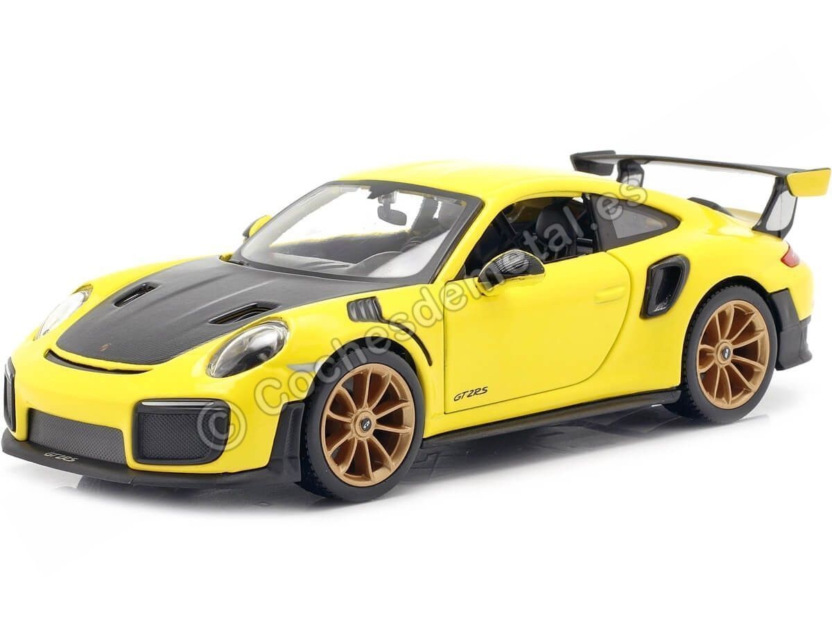 Maisto 1/24 2018 Porsche 911 GT2 RS Diecast Modelo Coche de Carreras Amarillo Nuevo En Caja 