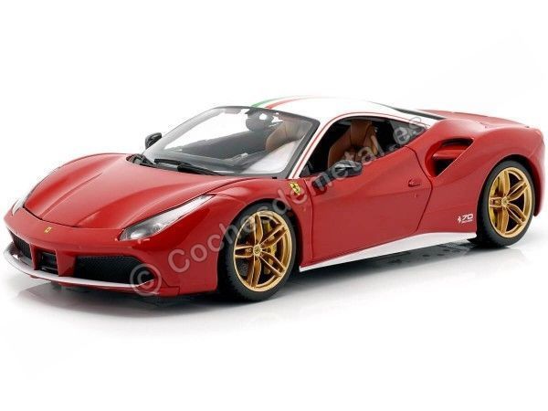 Carsdemetal.es 2017 Ferrari 488 GTB "The Lauda" Red-Blanco 1:18 Bburago 76105