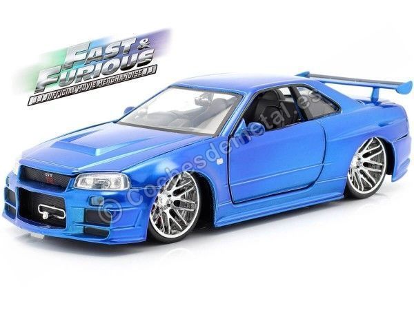Cochesdemetal.es 2002 Nissan Skyline GT-R (BNR34) "Fast & Furious" Blue 1:24 Jada Toys 97173/253206045
