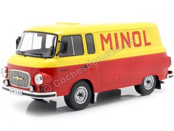 Cochesdemetal.es 1970 Barkas B 1000 Box Wagon "Minol" Amarillo/Rojo 1:18 MC Group 18210