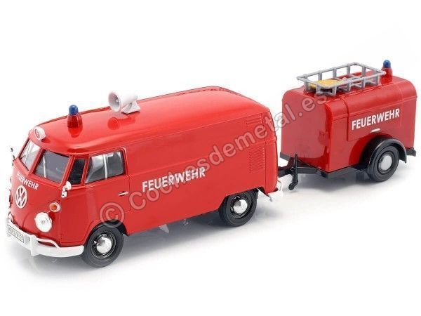 CARSDEMETAL.ES 1967 Volkswagen Type 2 T1 Van de livraison "Firefighters avec pompe à eau" 1:24 MOTEUR MAX 79671