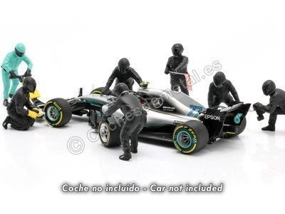 Cochesdemetal.es Set 7 Mecánicos de Boxes Fórmula 1 Equipo Mercedes 1:18 American Diorama 76551 2