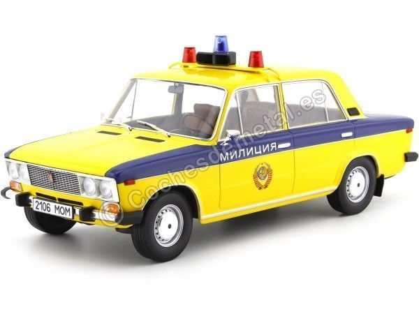 Carsdemetal.es 1976 lada 2106 (assento 124) Polícia Amarela/Azul 1:18 Triple-9 1800246