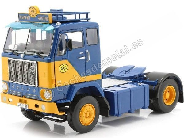 Cochesdemetal.es 1965 Camion Volvo F88 "ASG Transport" Azul/Amarillo 1:18 Road Kings 180061