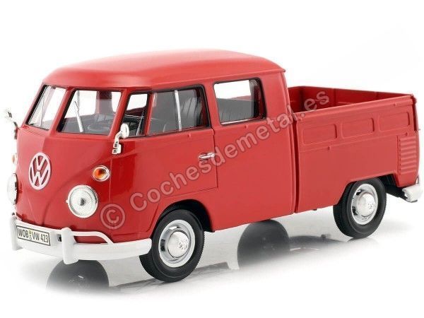 CARSDEMETAL.ES 1967 Volkswagen Type 2 T1 Double Cabry Red Pickup 1:24 Motor max 79343