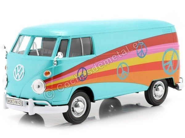 CARSDEMETAL.ES 1967 Volkswagen Type 2 T1 Van de livraison "Paix" Turquoise métallique 1:24 Motor max 79583