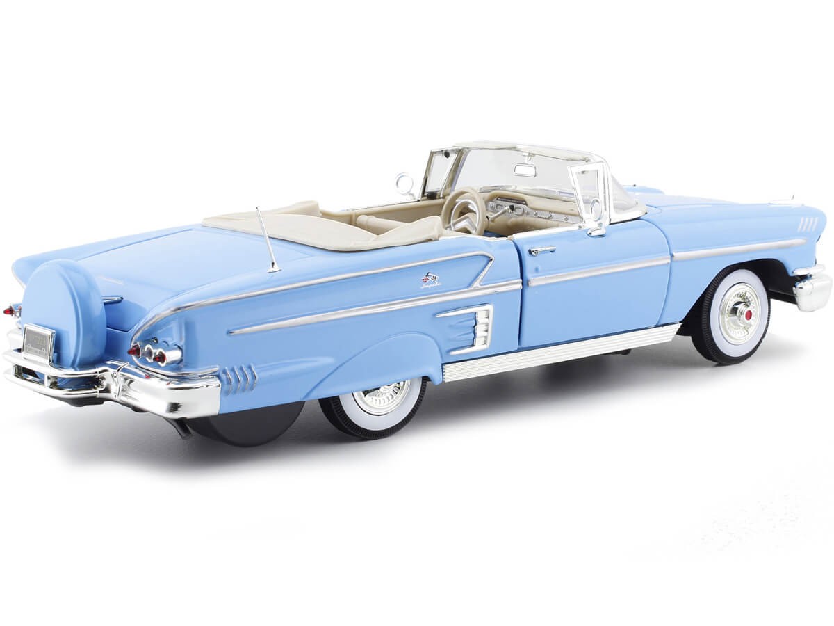 1958 Chevrolet Impala Convertible azul claro escala 1/18 modelo de coche  fundido a presión por MOTORMAX 73112 -  México