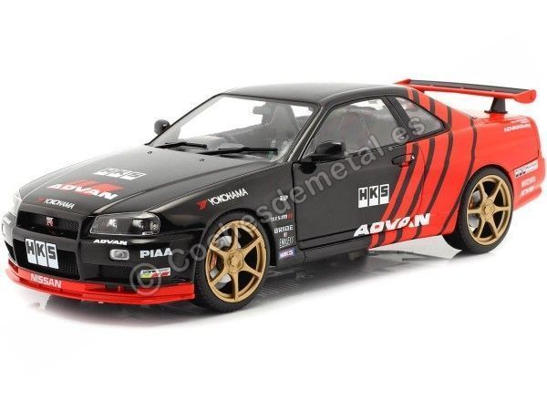 Cochesdemetal.es 1999 Nissan Skyline GT-R (R34) Advan Drift Livery Negro / Rojo 1:18 Solino S1804302
