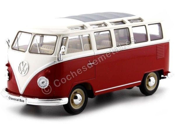 Carsdemetal.es 1963 Volkswagen vw t1 samba ônibus vermelho/bege 1:24 bem 22095