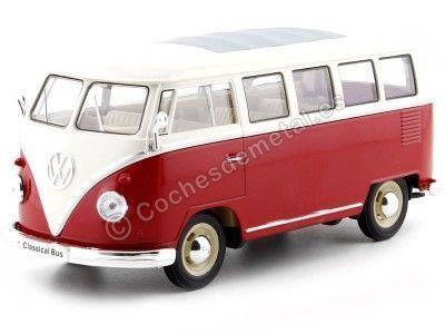 1963 Volkswagen VW T1 Bus Rojo/Beige 1:24 Welly 22095 Cochesdemetal.es