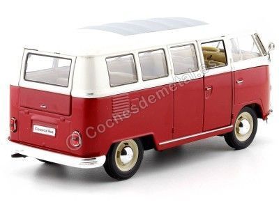 1963 Volkswagen VW T1 Bus Rojo/Beige 1:24 Welly 22095 Cochesdemetal.es 2