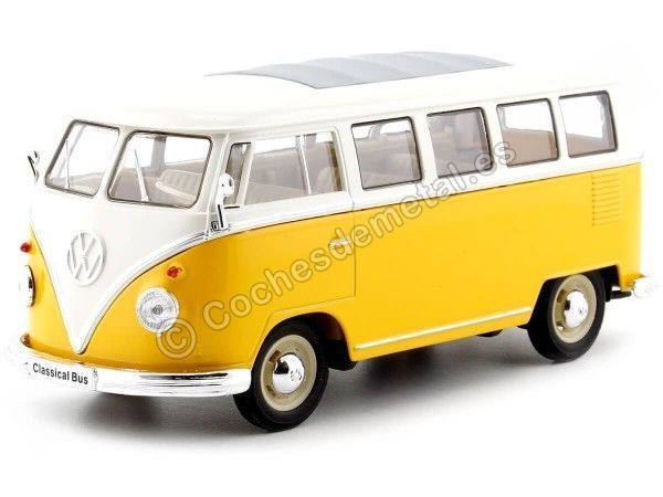 Cochesdemetal.es 1963 Volkswagen VW T1 Bus Amarillo/Beige 1:24 Welly 22095