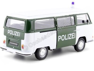 Cochesdemetal.es 1972 Volkswagen VW T2 Bus Policia Berlinesa Verde/Blanco 1:24 Welly 22472 2