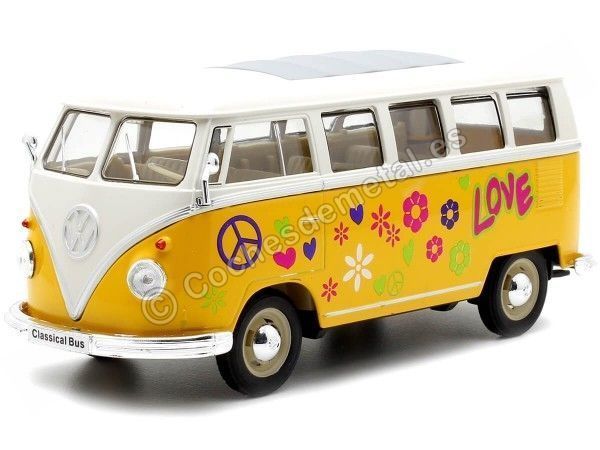 Carsdemetal.es 1963 Volkswagen VW T1 Bus Flor Power amarelo/bege 1:24 Welly 22095
