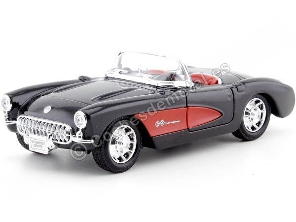 Cochesdemetal.es 1957 Chevrolet Corvette Convertible Negro/Rojo 1:24 Welly 29393