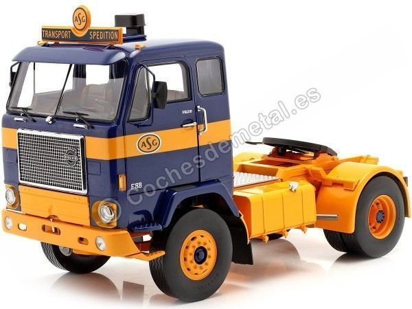 Cochesdemetal.es 1965 Camion Volvo F88 "ASG Transport" Azul/Amarillo 1:18 MC Group 18140