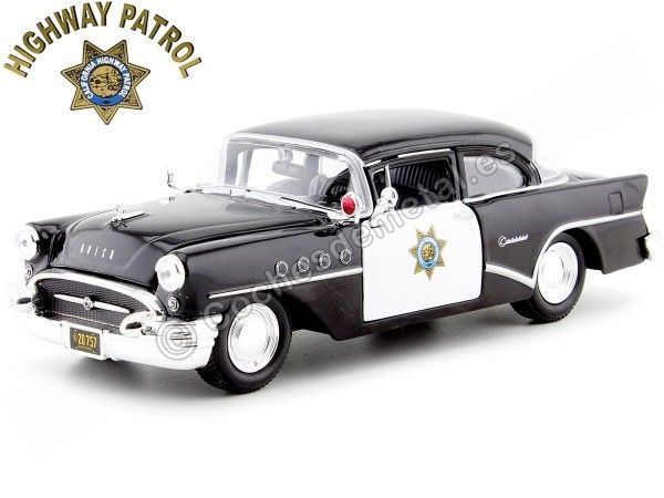 Carsdemetal.es 1955 Patrulha da polícia de Buick Centuri preto/branco 1:26 Maisto 31295