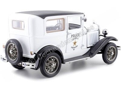 Cochesdemetal.es 1931 Ford Model A Tudor Police Car Blanco/Negro 1:18 Sun Star 6108 2