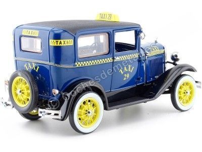 Cochesdemetal.es 1931 Ford Model A Tudor TAXI Car Azul/Amarillo 1:18 Sun Star 6107 2