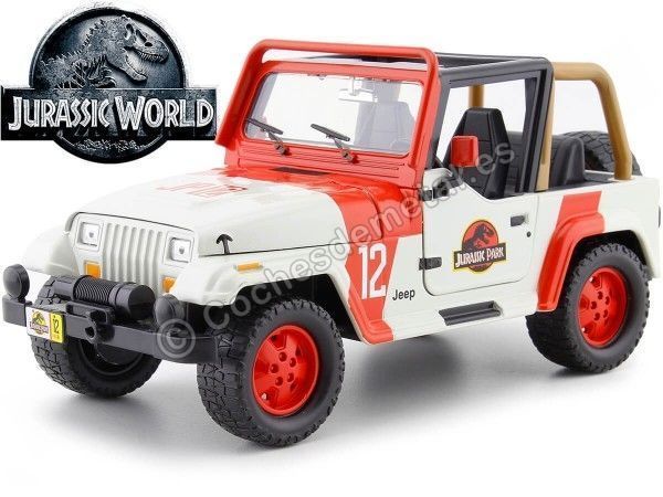 Cochesdemetal.es 1992 Jeep Wrangler "Jurassic World" White/Red 1:24 Jada Toys 97806 253253005