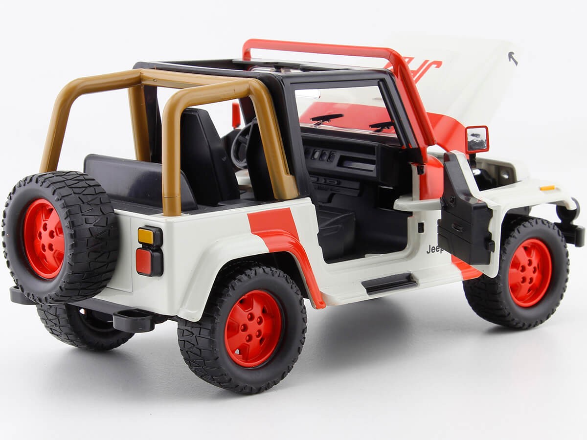 1992 Jeep Wrangler Jurassic World White Red 1 24 Jada Toys 97806