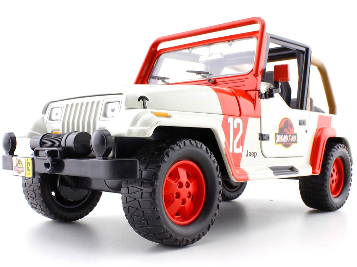 1992 Jeep Wrangler Jurassic World White Red 1 24 Jada Toys 97806