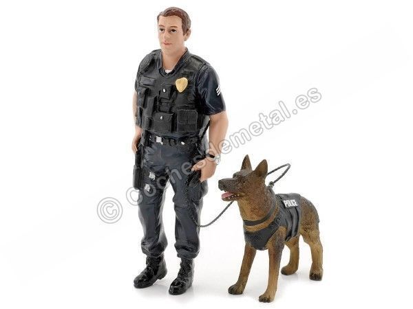 Cochesdemetal.es Figura de Resina "Unidad K9 Oficial de Policía I + Perro Policía" 1:18 American Diorama 38163