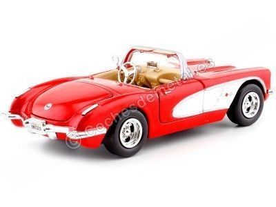 Cochesdemetal.es 1959 Chevrolet Corvette (C1) ROJO / BLANCO 1:24 MOTOR MAX 73216 2