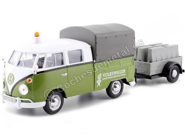 CARSDEMETAL.ES 1967 Volkswagen Type 2 T1 Double Pickup Cab avec Remor Road Service 1:24 MAX 79676 MOTEUR 79676