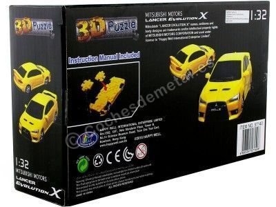 Cochesdemetal.es 2008 Mitsubishi Lancer Evolution X "Puzle 3D de 65 piezas" Amarillo 1:32 Happy Well 57140 2