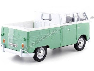 Cochesdemetal.es 1967 Volkswagen VW Type 2 T1 Cabina Doble Pickup Verde/Blanco 1:24 Motor Max 79343 2