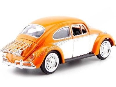 Cochesdemetal.es 1974 Volkswagen VW (Beetle) Escarabajo con Portaequipajes Naranja/Beige 1:24 Motor Max 79558 2
