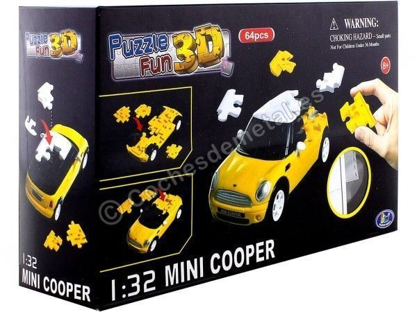 Carsdemetal.es 2014 Mini Cooper S "Puzzle 3D de 64 pièces" Jaune / Blanc 1:32 Happy Well 57074