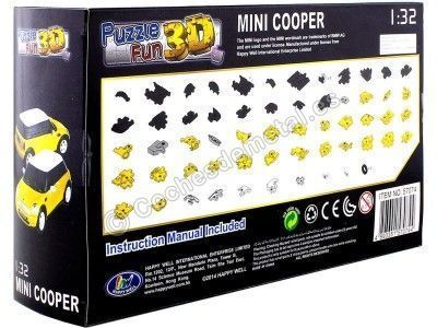 Carsdemetal.es 2014 Mini Cooper S "Puzzle 3D de 64 pièces" Jaune / Blanc 1:32 Happy Well 57074 2