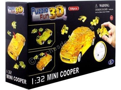 2014 Mini Cooper S "Puzle 3D de 64 piezas" Amarillo Traslucido 1:32 Happy Well 57075 Cochesdemetal.es