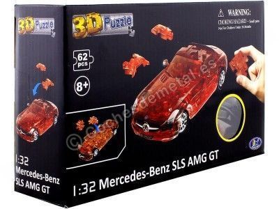 CARSDEMETAL.ES 2010 Mercedes-Benz SLS AMG GT "Puzzle 3D de 62 pièces" Red Translucide 1:32 Happy Well 57111