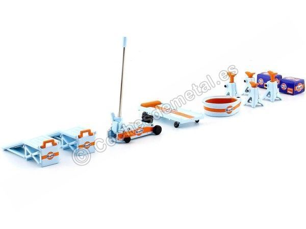Carsdemetal.es Ensemble d'accessoires pour garage "Golfe" bleu / orange 1:18 ACME GMP 18942