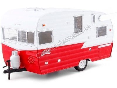 CARSDEMETAL.ES 1961 Caravan Shasta 15 Airflyte Blanca / Red 1:24 Greenlight 18225