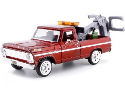 Cochesdemetal.es 1969 Ford F100 Pickup "Servicio de Grua" Granate 1:24 Motor Max 75345