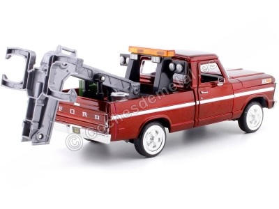 Cochesdemetal.es 1969 Ford F100 Pickup "Servicio de Grua" Granate 1:24 Motor Max 75345 2