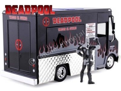 Cochesdemetal.es 2016 Foodtruck "Taco Truck" + Figura Deadpool Negro 1:24 Jada Toys 30540 2